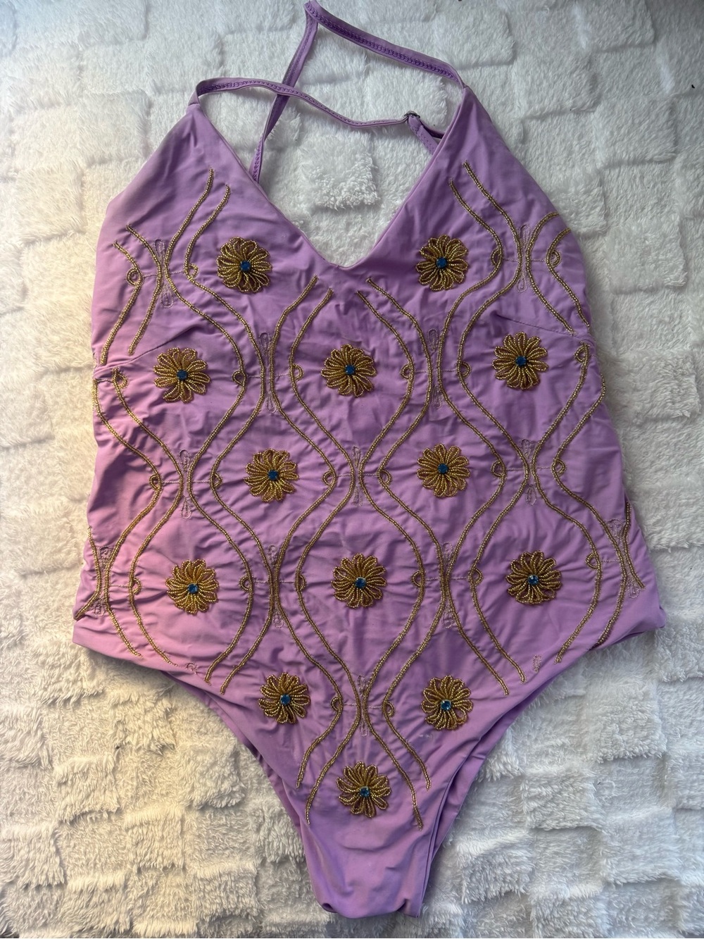 Lavender Floral Embroidered One-Piece Swimsuit